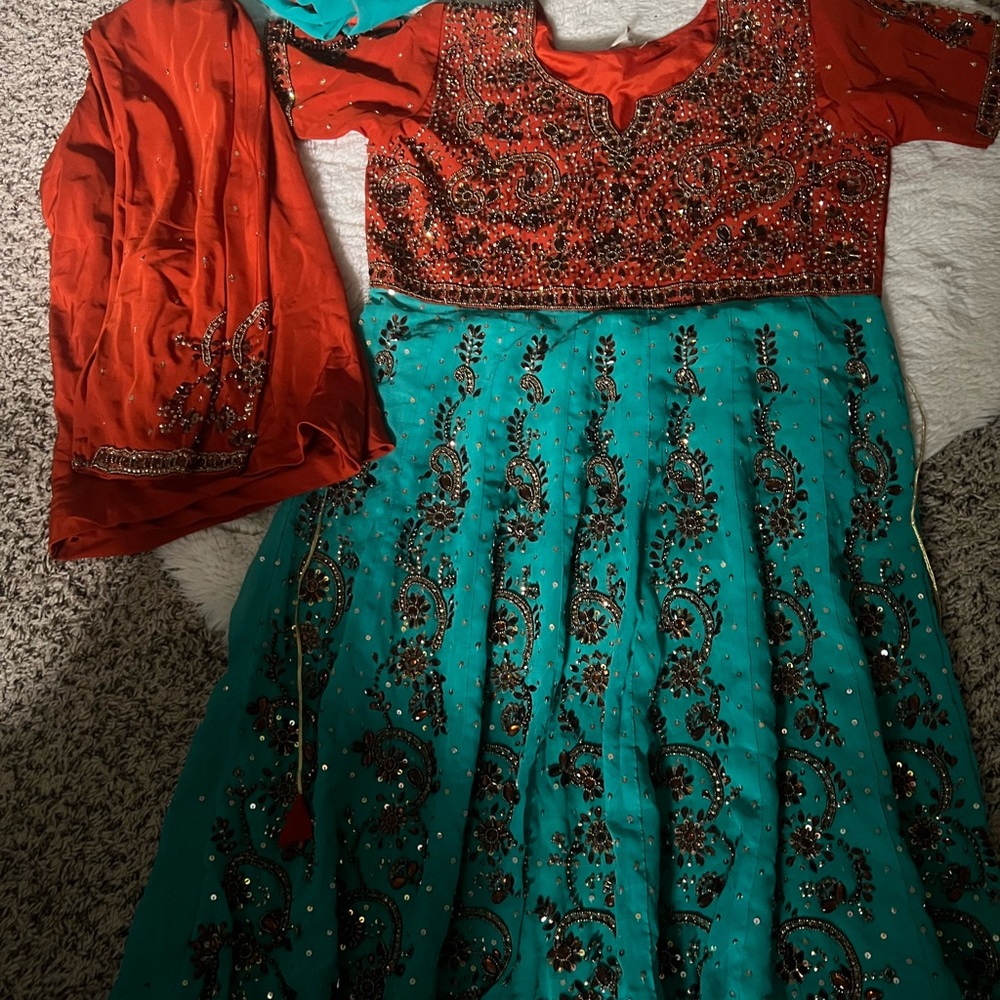 Elegant Red and Teal Kids Dress